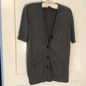 Ann Taylor Charcoal Cardigan Sweater size Medium Cotton/wool blend short sleeves